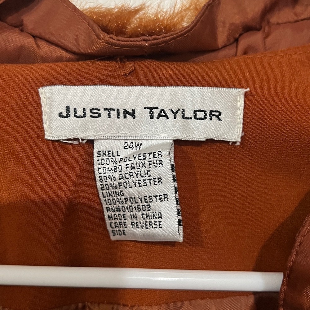NWT Justin Taylor Rust Jacket with Faux Fur Trim - Picture 2 of 7
